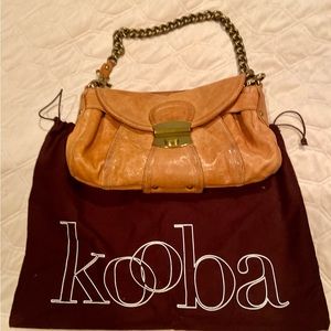 Kooba Shoulder Bag Light Brown Genuine Leather with Brass Hardware Chain